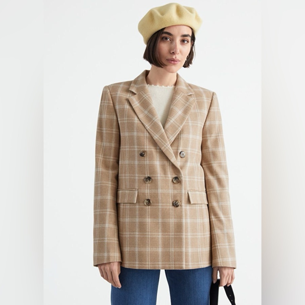 & Other Stories Wool Blend Plaid Blazer